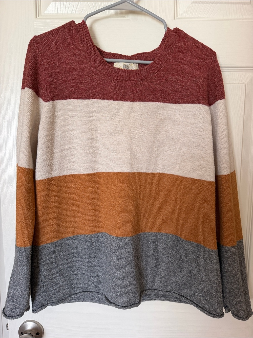 Colorblock Crewneck Sweater in Rust, Cream, Cognac & Gray